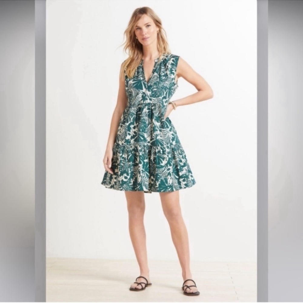 SUNDRY For Evereve The Everyday Dress Tiered Tropical Palm Leaf Green White Sz 2 - Picture 2 of 11